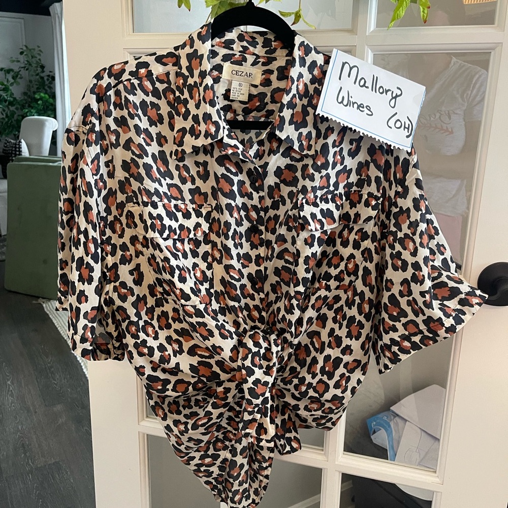 Cezar Black and Brown Short Sleeve Tie Front Button Down Shirt